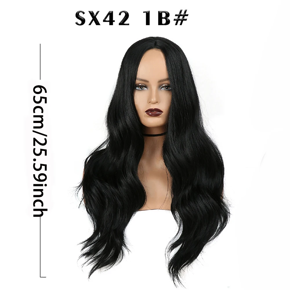 Synthetische Vezels 65Cm Lang Krullend Body Wave Hair Pruiken Met Middenscheiding Pony Rose Net Cap Voor Vrouwen Dagelijks Gebruik Pruiken Haren