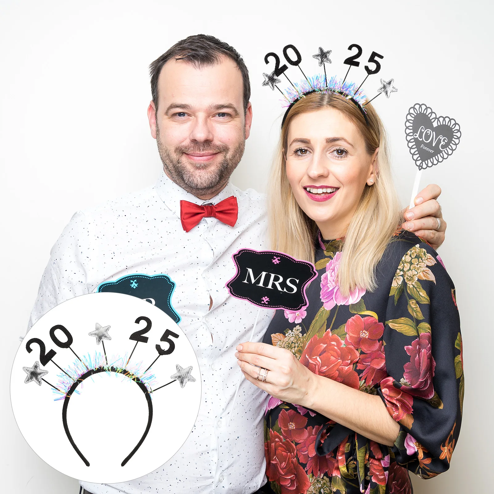 

2025 Happy New Year Headbands Silver Black Sparkle Star Design Party Hair Accessories Women Christmas Eve Celebration Festival