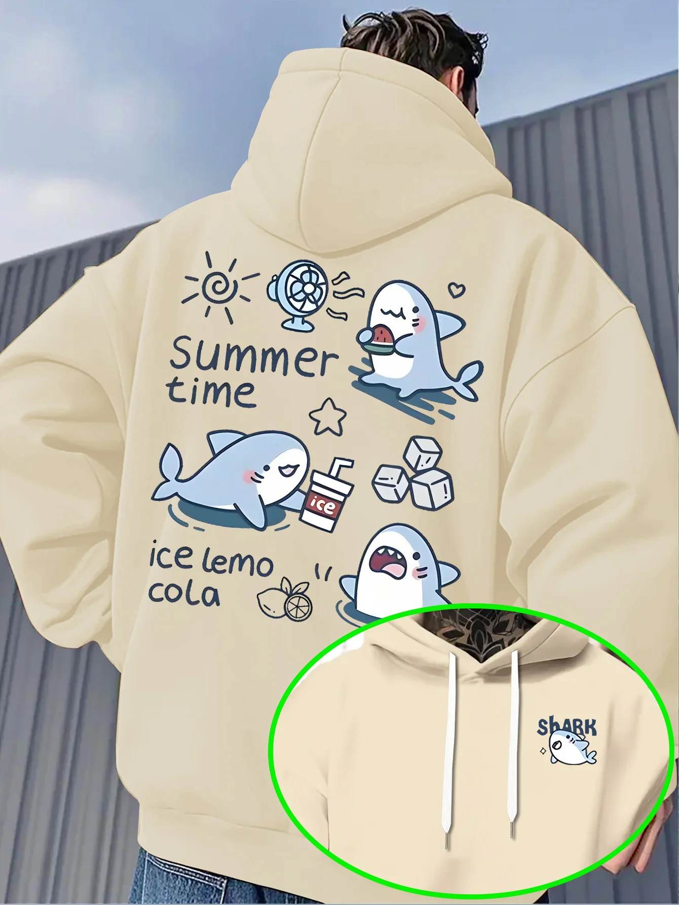 Herren Kawaii Hai-Hoodie Niedlicher Cartoon-Eis-Zitronen-Cola-Grafik-Fleece-Sweatshirt Lässige Streetwear Herbst Winter – Detail 4