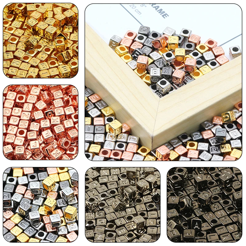 100pcs 6x6mm Plated Colored Charms Square Acrylic Spacer Seed Beads Letters Beads Acrylic Beads For Jewelry Making DIY Supplies