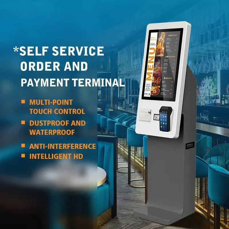 Custom 21.5 Inch Floor Standing Self Ordering Payment Kiosk Restaurant Station POS System Credit Card Payment SDK