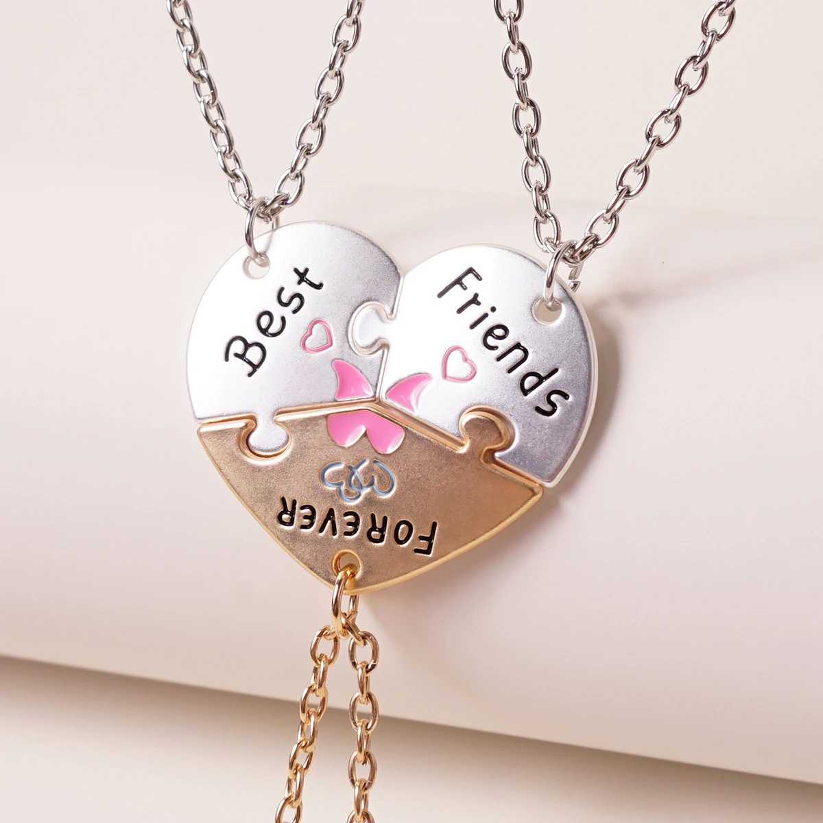 3 Pcs/set Best Friends Forever Heart Pendant Necklace For Women Adjustable Love Broken Heart BFF Choker Party Jewelry Accessorie
