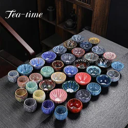 1PCS Ceramic Tea Cup Kiln Change China Temmoku Glaze Porcelain Kung Fu Cups Pottery Drinkware Tableware Water Mug Gift Wholesale