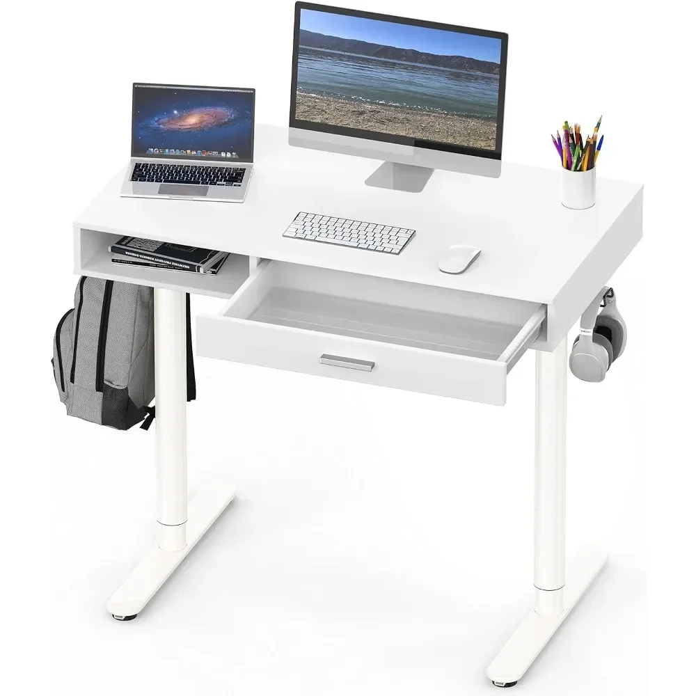 A 40-Inch Height Adjustable Electric Standing Desk with Drawer, White