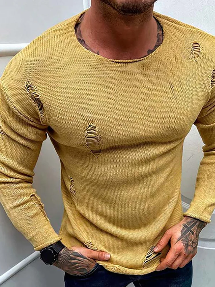 

Casual Men All Match Knitted Elasticity Sweater Round Neck Loose Long Sleeve Jumpers Tops Male Fall Winter Basic Solid Pullovers