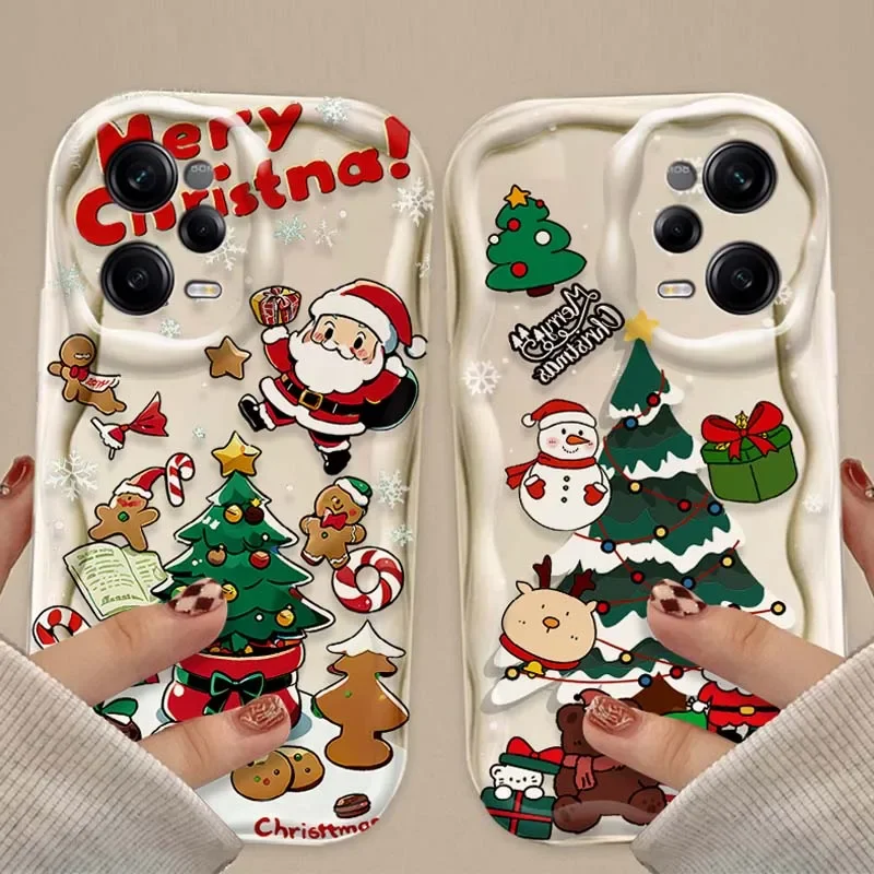 3D Wave Case For Xiaomi Redmi Note 13 12 Pro Plus 4G 5G 12S 11S 1110 10S 9 9S Redmi 14C 13C 12C A3 Cute Father Christmas Tree