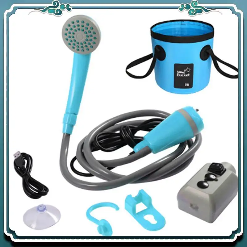 

Reliable Outdoor Camping Shower Pump Rechargeable Shower Head Outdoor Camping Equipment Outdoor Car Charging Shower Blue