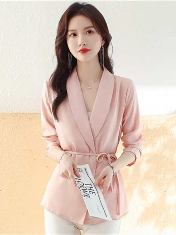 

Ele Long Sve Women's Suit irt Waist Cinched Belt Design Spring Autumn New Sle Profional Outerwear Straight Cut