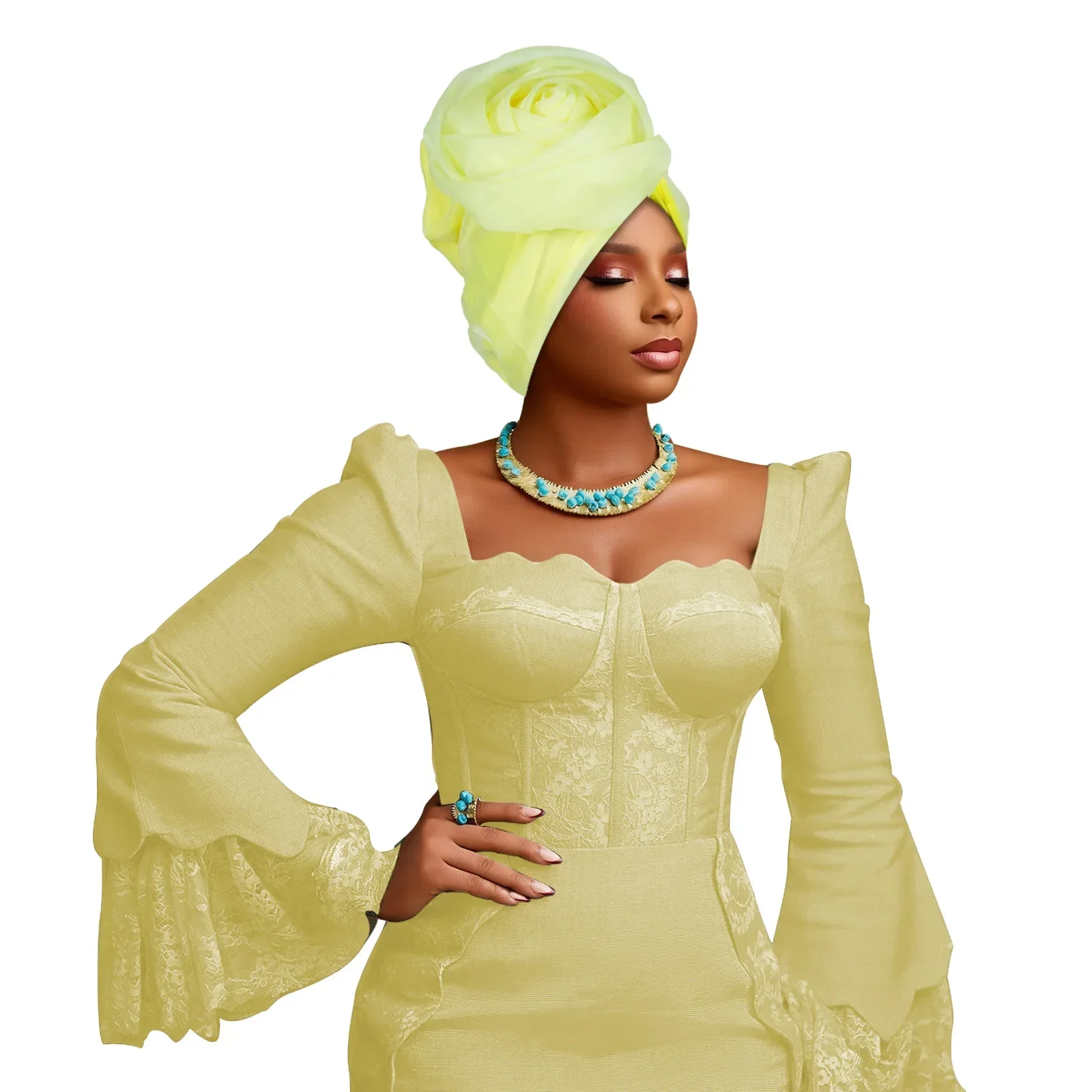 أنيقة زهرة عمامة المرأة الأفريقية السيارات Gele Headties بونيه مسلم الحجاب قبعة رئيس التفاف أغطية الرأس نيجيريا حفل زفاف القبعات #4