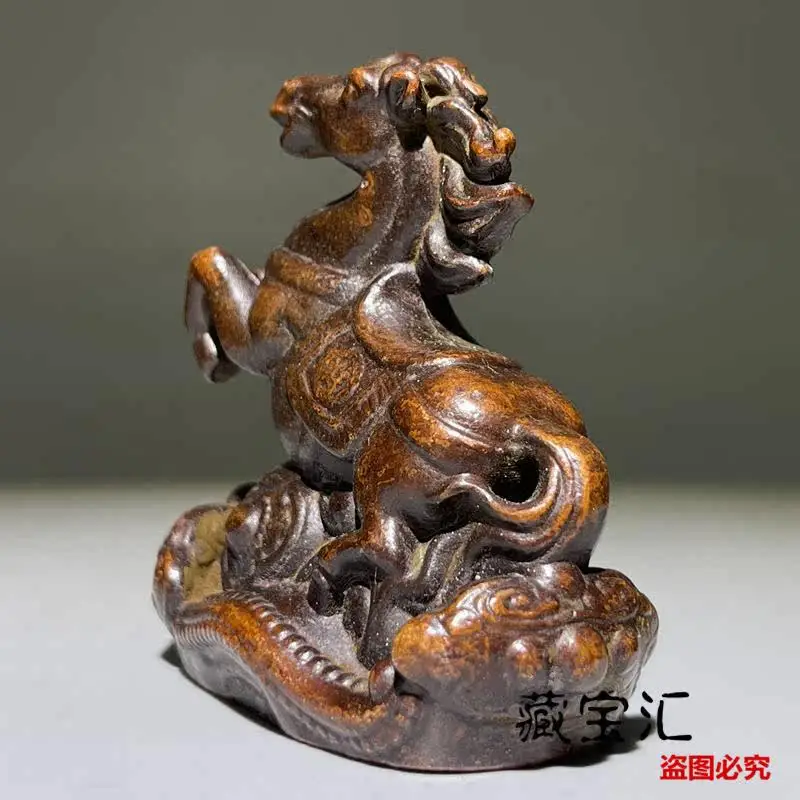 Vintage Old Collection Purple Copper Patinated Twelve Zodiac Horse Get Rich Home Decoration Copper Old Object Ornament