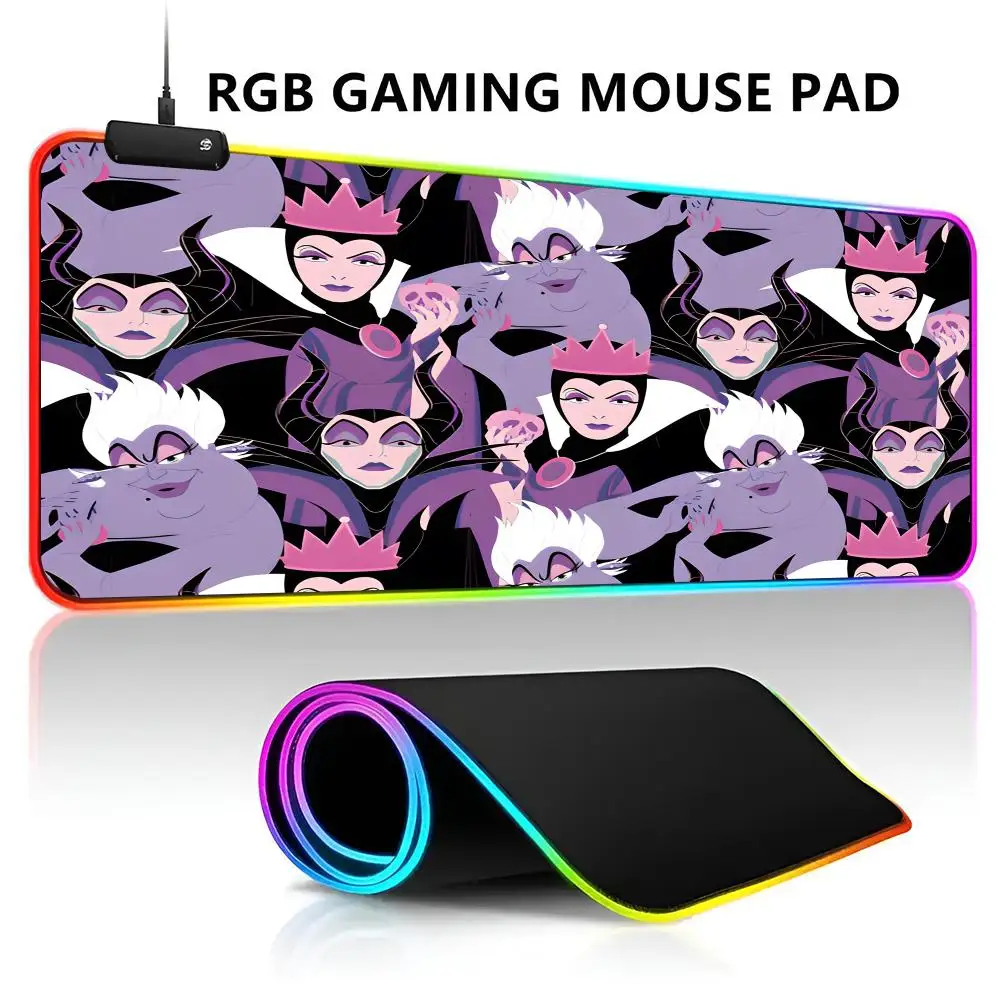 Disney villain queen Mouse Pad RGB LED Light Gaming Waterproof Large Gamer Mouse Carpet Big Mause Keyboard Pad PC Desk Play Mat