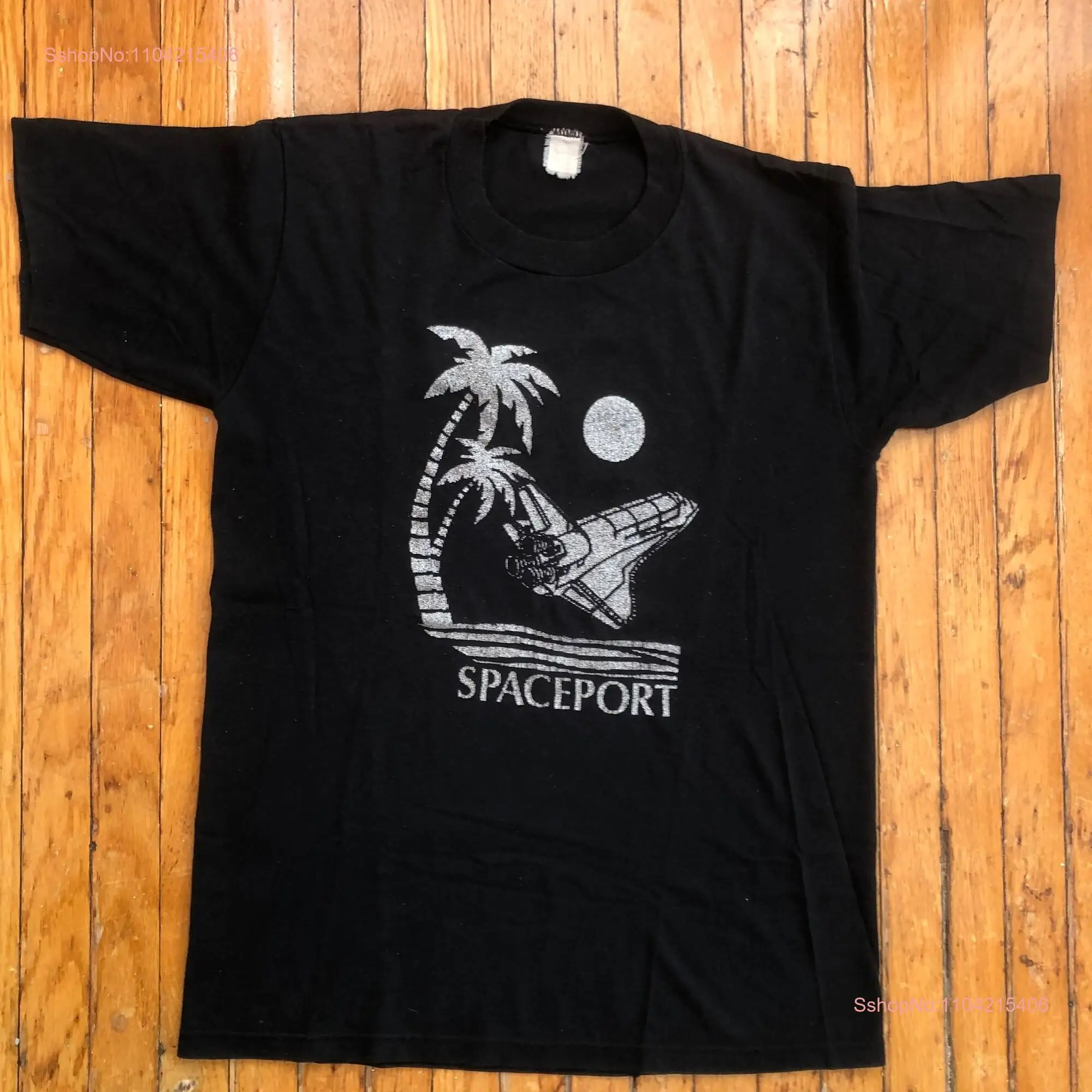 Early 90s Spaceport silver glitter graphic vintage tee shirt long or short sleeves