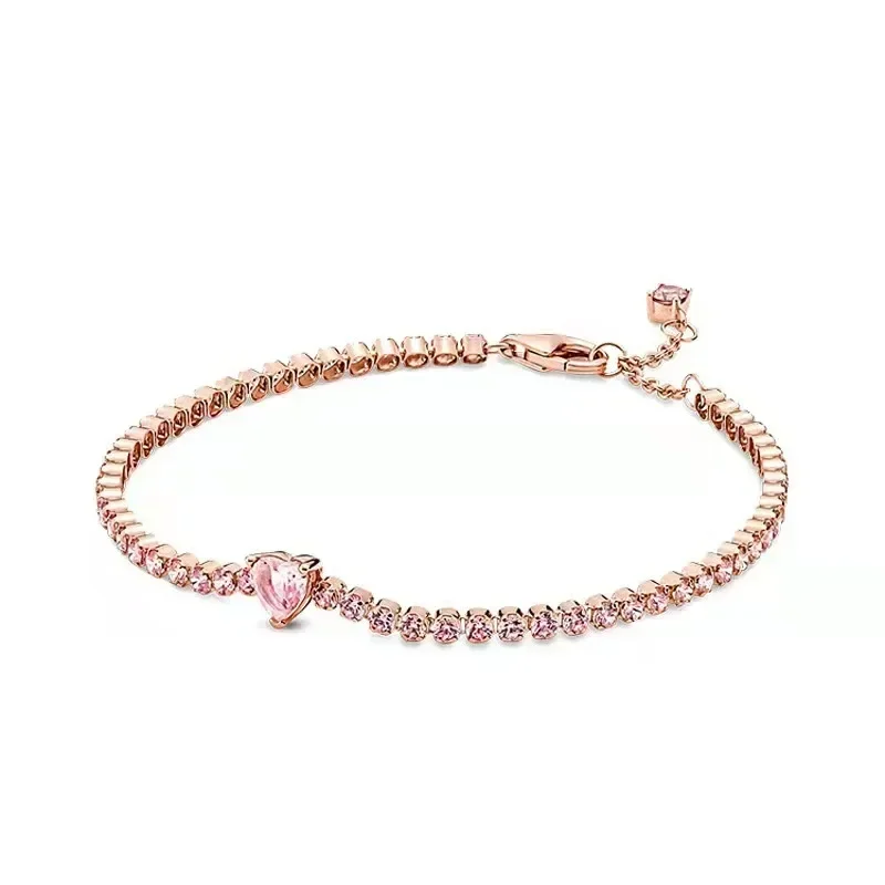 Classic 925 sterling silver women\'s classic red heart shaped crystal zircon bracelet romantic engagement jewelry lover gift