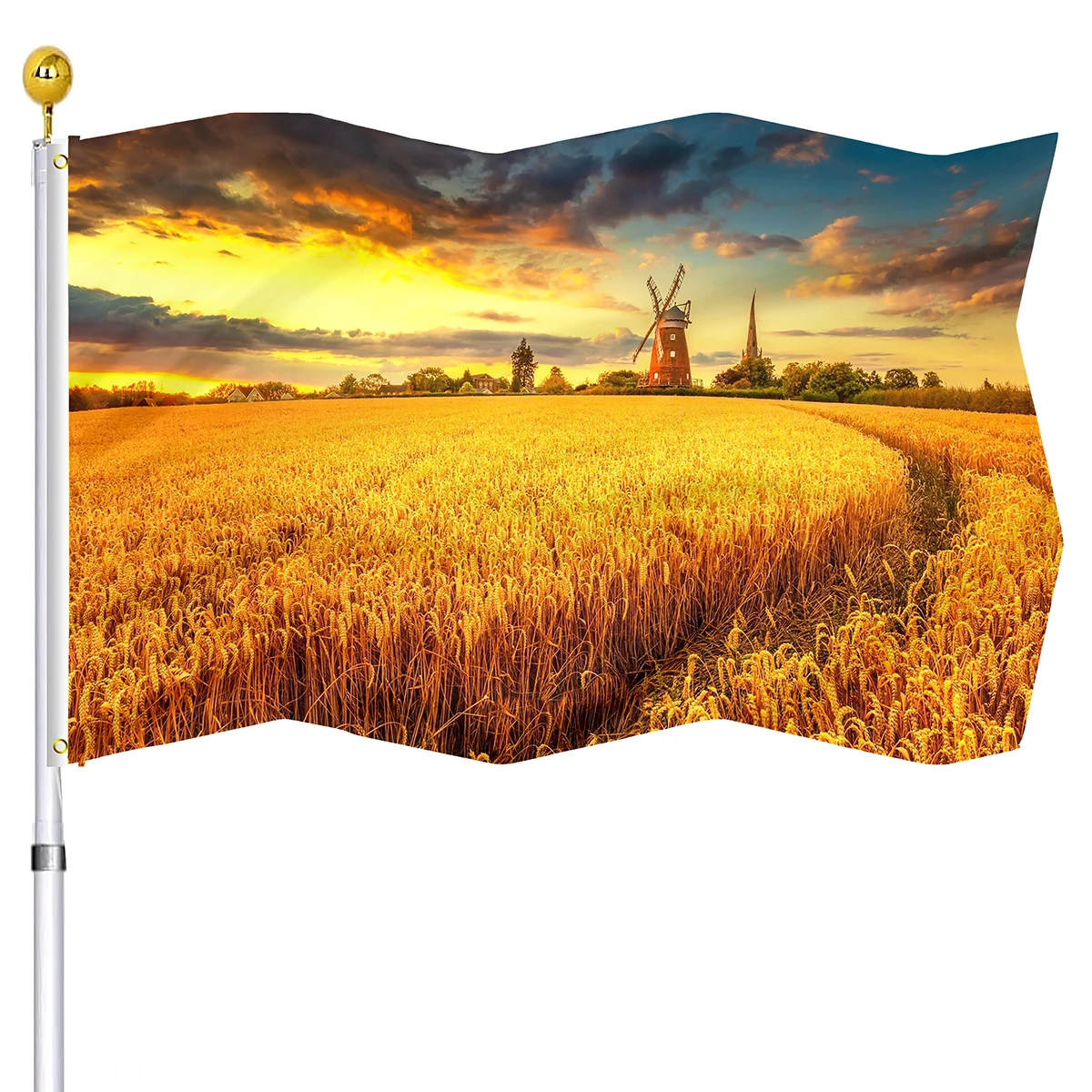 

Sunset Golden Wheat Field Flag Countryside Landscape Double Stitched Flags Banners with Brass Grommets for Indoor Outdoor Decor