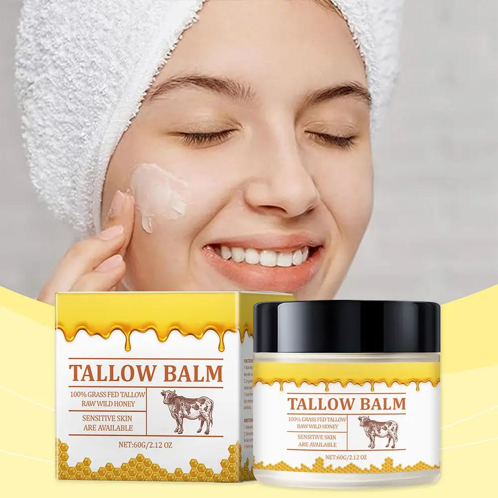 Beef Tallow Paste For Skin Care, 60g Beef Neck Balm, Grass Fed Tallow Wild Honey, Face And Body Whipped Moisturizer For All S3b4