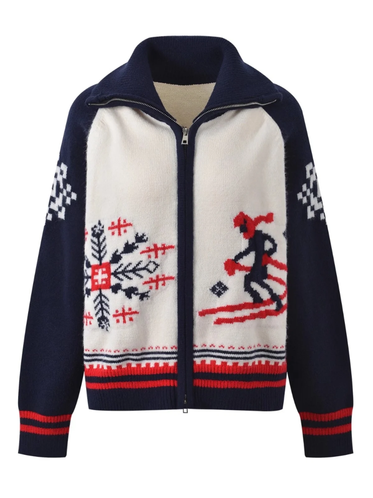 

Retro Fair Isle Zipper Knitted Cisas Sweater Women's Long Sve Cardigan Sweet Sle Color Blo Design Versatile Agel