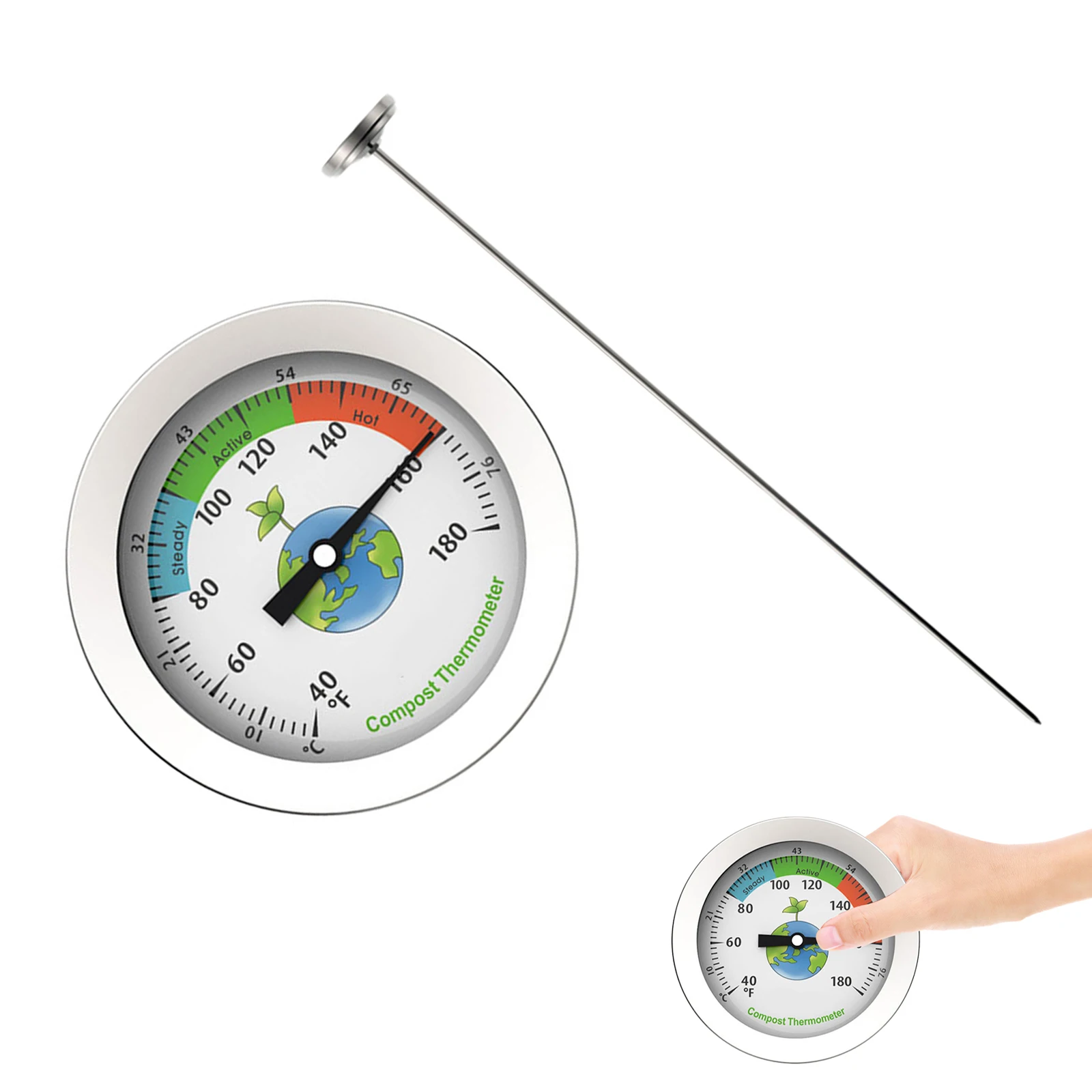 

1Pcs Soil Temperature Tester Waterproof Colorful Stainless Steel Thermometer for Garden Flowerpot Compost Composting Measurement