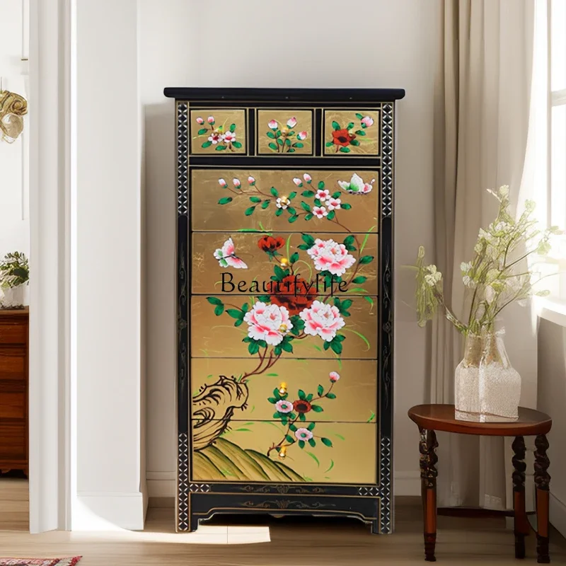 

LJY*American rural gold foil eight bucket cabinet solid wood storage painted new Chinese style