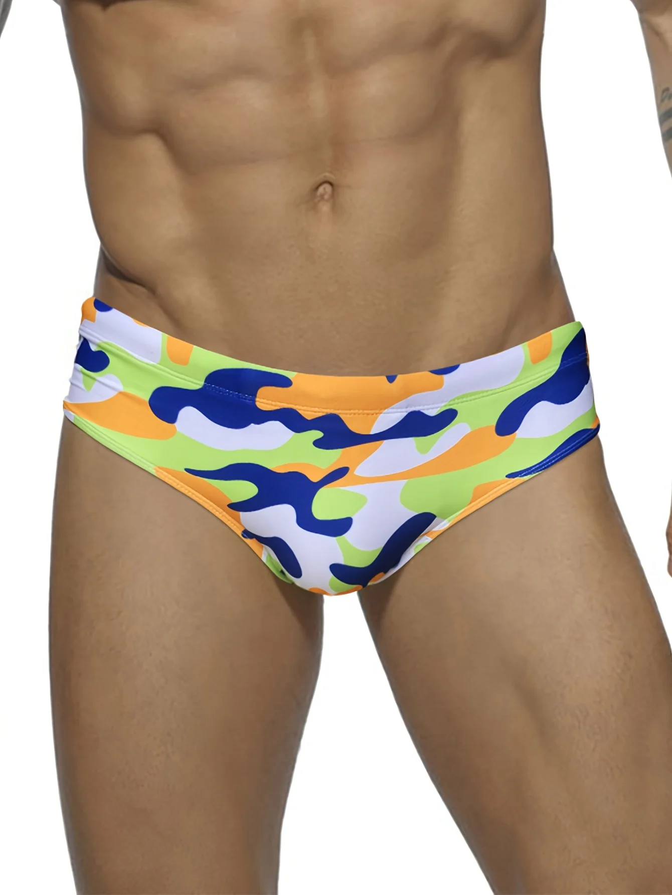 Men\'s patterned drawstring triangle underwear, men\'s swimwear, summer beach swimming shorts