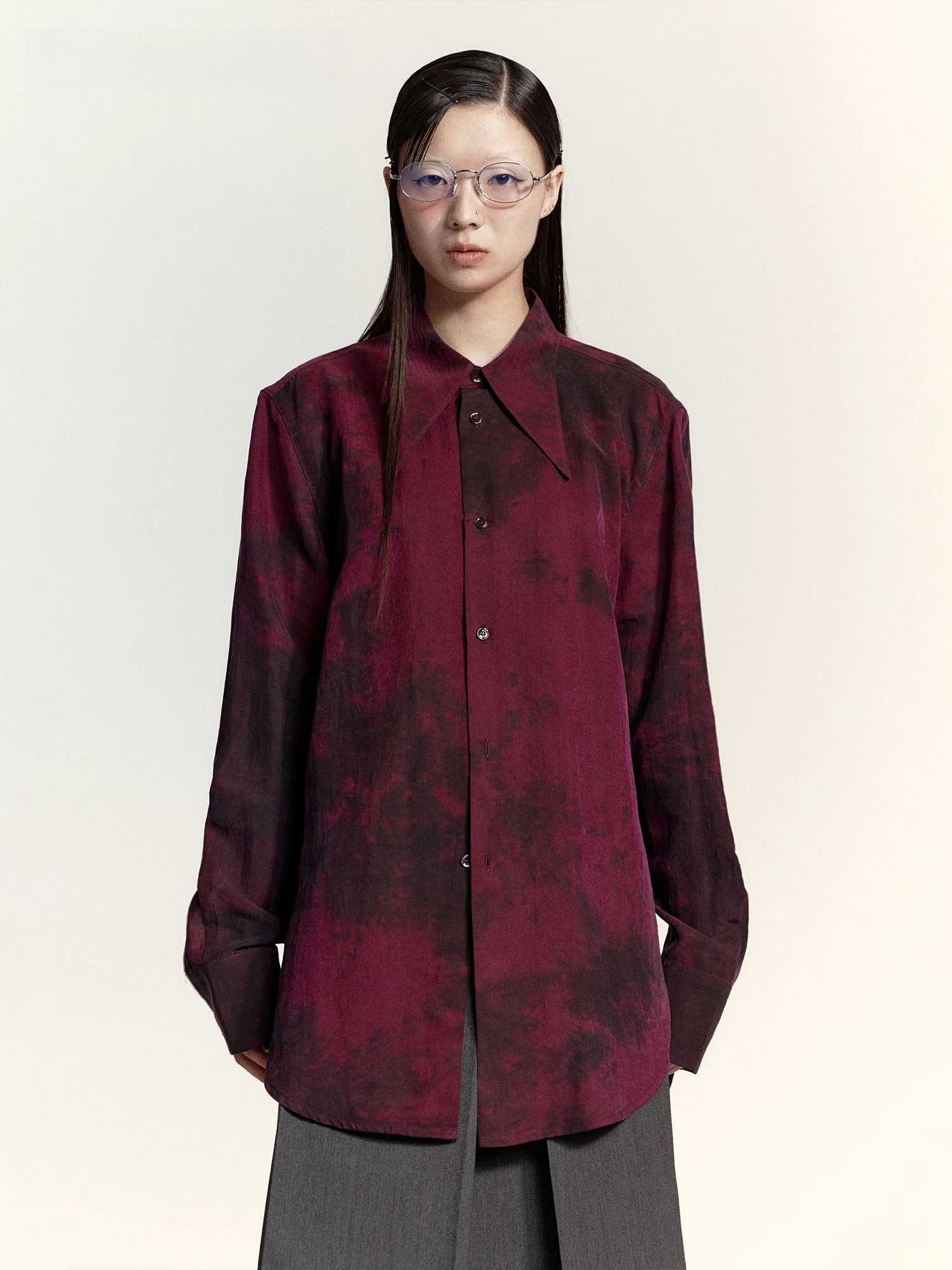 

VERMO Style Mark Authentic Silk Silk Intangible Cultural Heritage Fragrant Cloud Dyed Ombre Purple Sword Collar Shirt