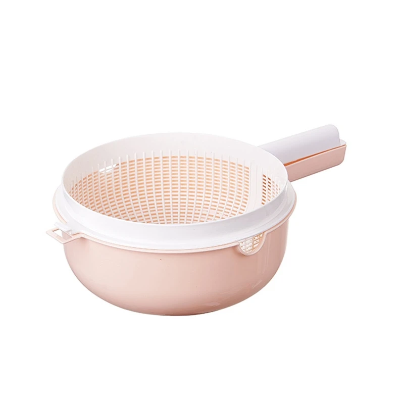 2024 New Double Layer Rice Wash Basket 2 in 1 Kitchen Strainer Bowl Plastic Drain Basket Fruit Vegetable Colander with Handle