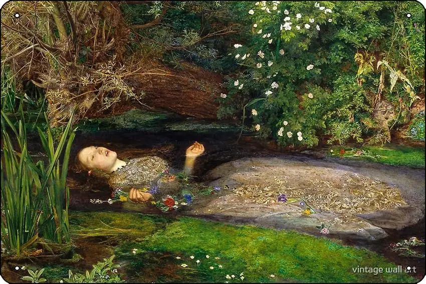 Ophelia Painting by John Everett Millais Poster Metal Tin Sign Fun Home Art Wall Decor 8x12 Inch