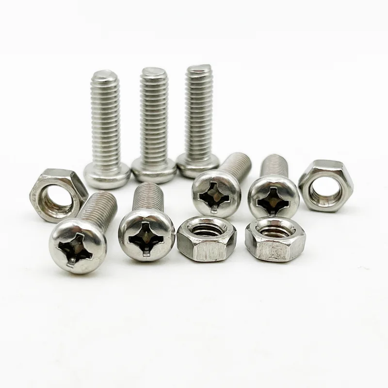 M1 M1.2 M1.6 M2 M2.5 M3 A2 Stainless steel Cross Round Head Screw Nut Set Round Pan Head Screw Bolt Phillips Small Machine Screw