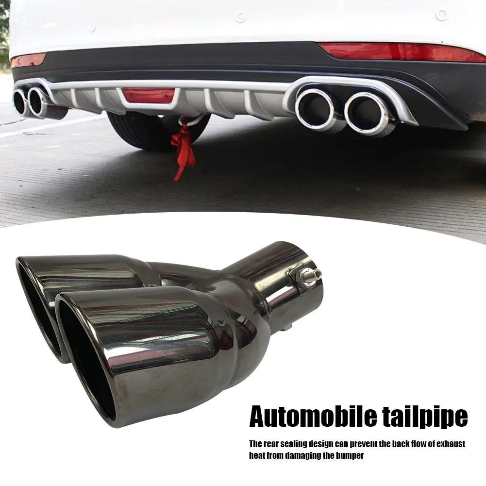 Universal Bolt-on Bent Dual Exhaust Tip Slant Cut Muffler Tip Black Titanium