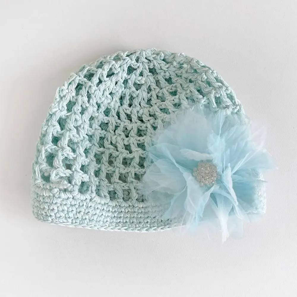 

Casual Handmade Crochet Flower Hat Thin Bohemian Style Beanies Hat Korean Ethnic Style Hollow Out Knitted Hat Girls