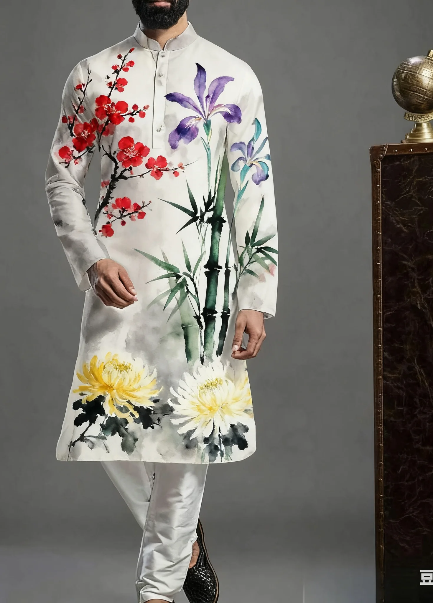 2026 Kurt men's digital print pattern kurta vardha fashionable casual fit regular robe suitable for all occasions.