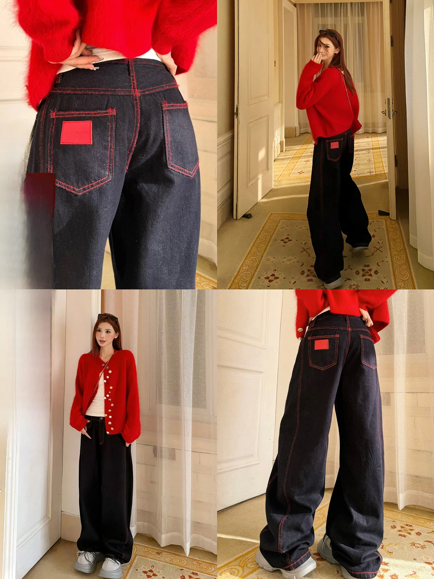 

Джинсы Thiened Fce женские, свободные, прямые, с эффектом похудения, широкие штанины, длинные, с высокой талией, хлопковые, повседневные, осенние...