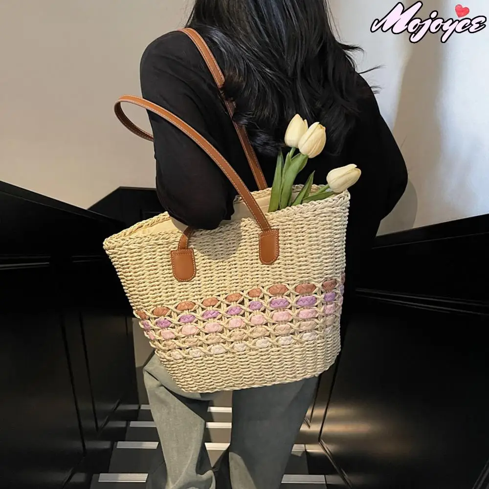 

Handmade Weaving Beach Tote Bags Summer Multi-color Wicker Woven Underarm Bag Large Capacity Straw Knitting Women's Shoulder Bag
