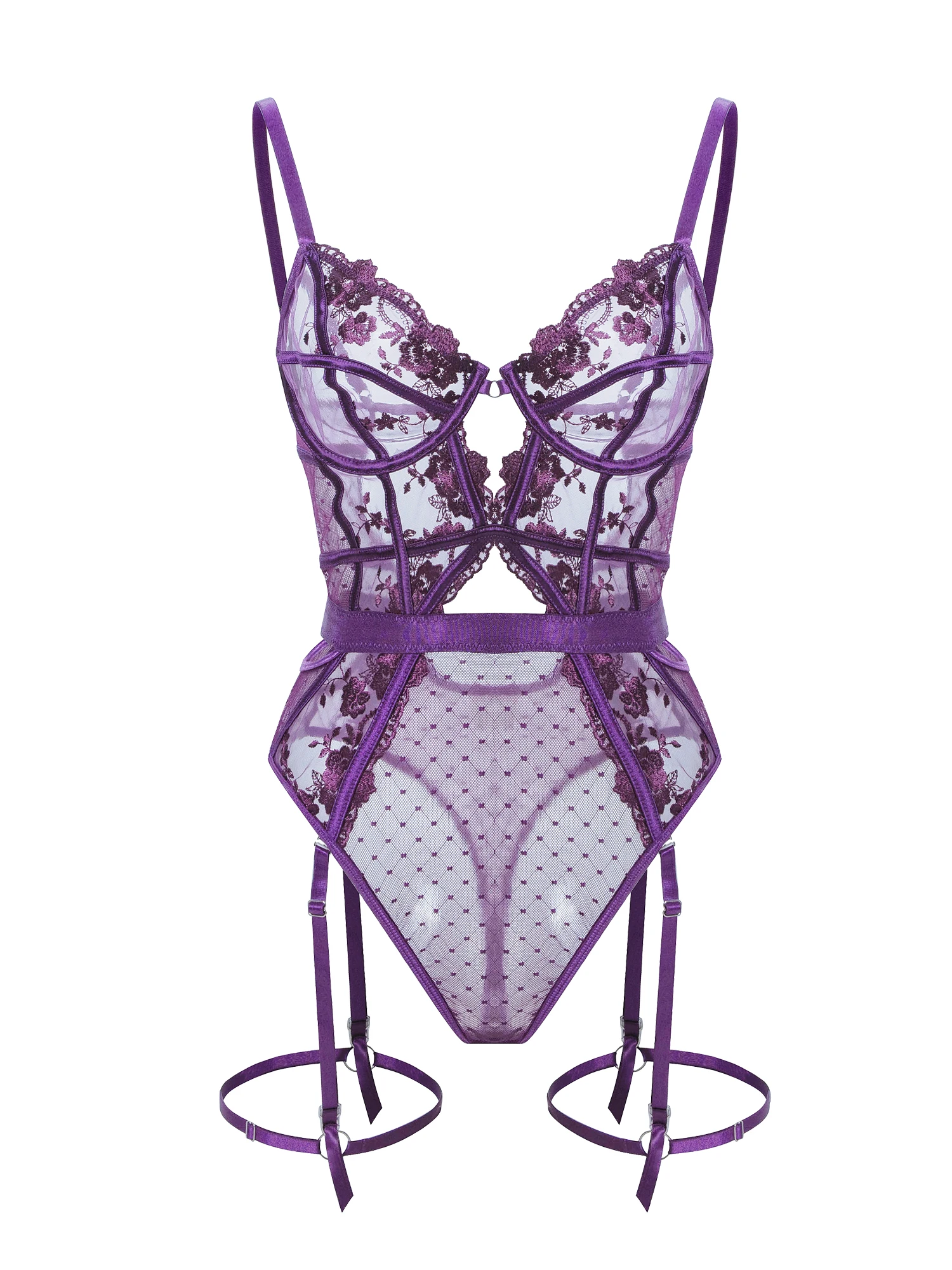 Purple Lace Garter Lingerie Fishbone Bra Set Intimate Hot Woman Novelty Embroidered Sexy Temperament Lingerie Set