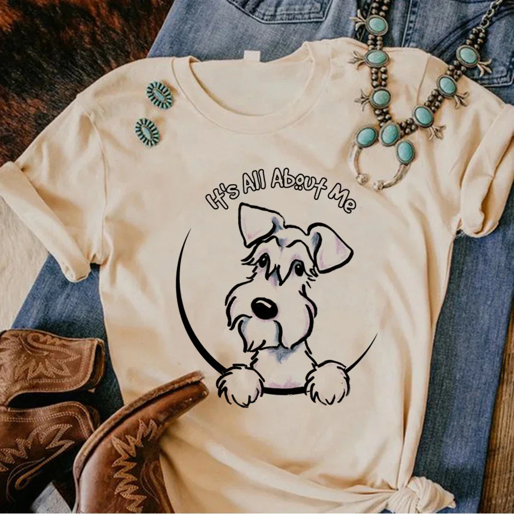 Schnauzer Women Japanese Comic Funny Tshirt Girl Comic Clothes Funny Dog Printed Streetwear Trendy Women's Clothing Y2k Tee Tops