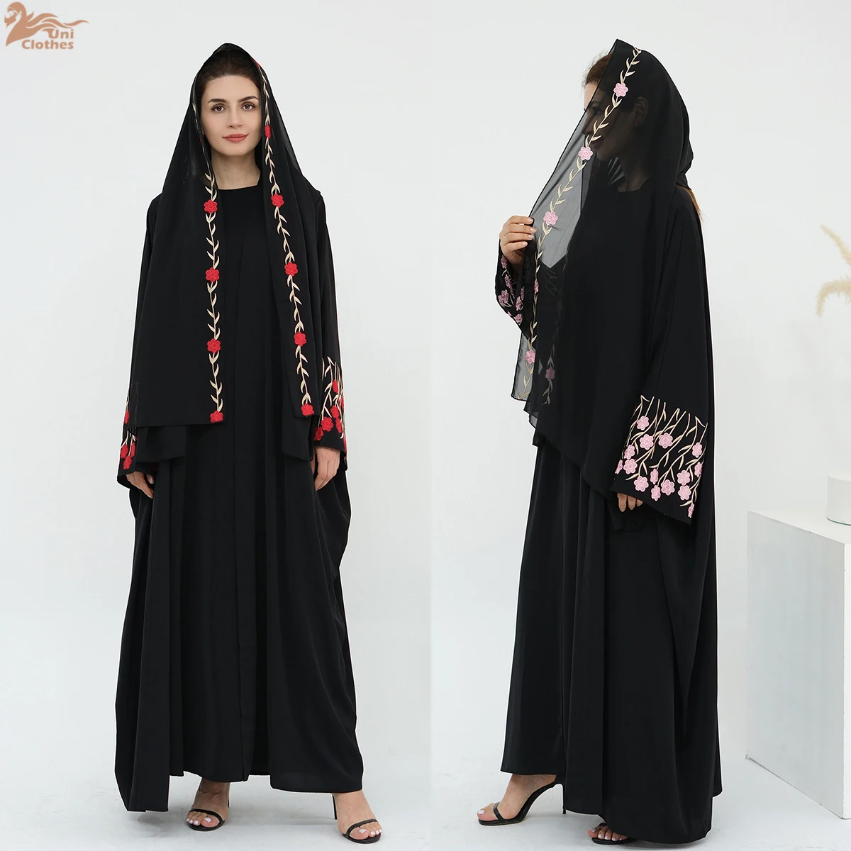 

Вышивка Дубай Абая 2025 Скромная открытая Абая с подходящим хиджабом Абая Женское мусульманское платье Исламская женская одежда