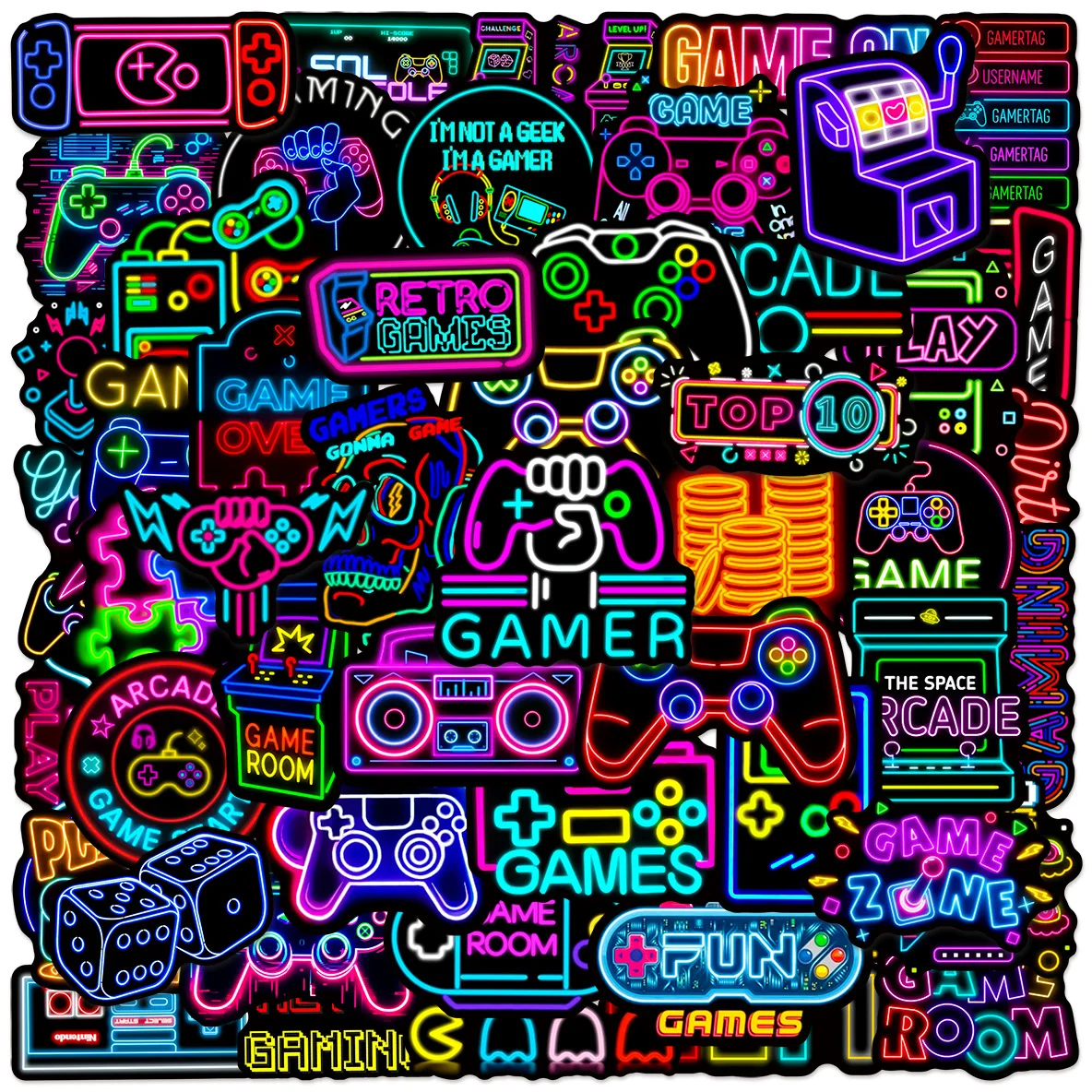 50/100 Stück Neon Arcade Doodle Aufkleber für Motorrad Laptop Skate Tablet Koffer Aktenhalter Telefon wasserdichte Aufkleber