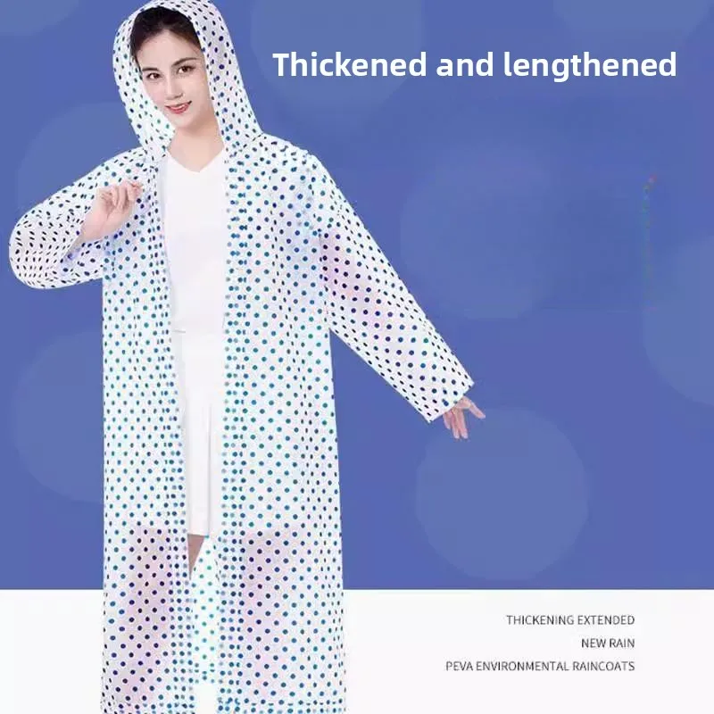 

Многоразовый дождевик в горошек, удлиненный, утолщенный, для велопрогулок, модный, для взрослых и детей, портативный дождевой плащ, дышащий, экологичный.