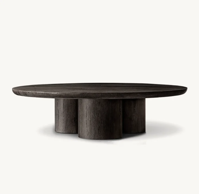 طاولة قهوة مستديرة فاخرة لغرفة المعيشة من خشب البلوط