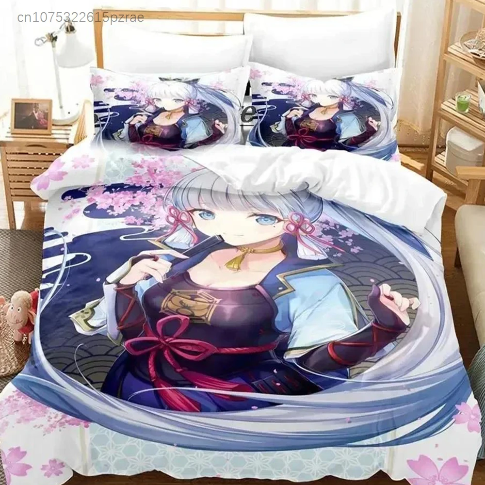 Game Genshin Impact Kamisato Ayaka Bedding Set 3D Printed Suitable For Bedroom Duvet Cover Set With Pillowcases Home Textile