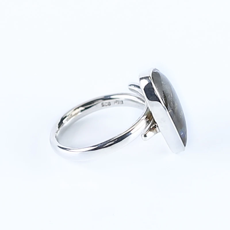 Natural Labradorite Rings 925 Sterling Silver Gemstone For Women Party Birthday Trendy Jewelry Gift 19x14x4mm Ring Mouth 15