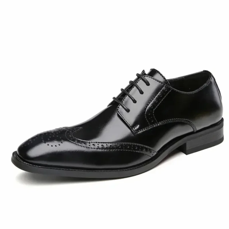 

British Fashion Business Dress Genuine Leather Shoes Men's Lace Up Formal Derby Wedding Shoes Black Brown Men Flats Moccasins