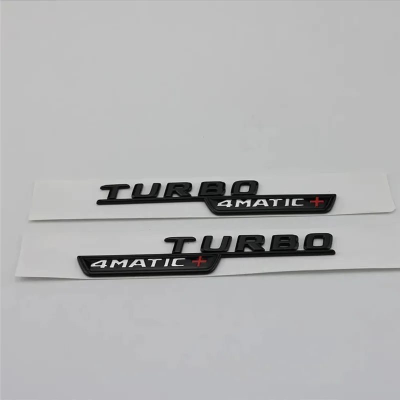 2pcs Car Letters Fender Trim Badge Turbo 4matic Plus Emblem Sticker For Mercedes A45 Cla45 Amg C117 Gla45 Gle53 X247 Accessories