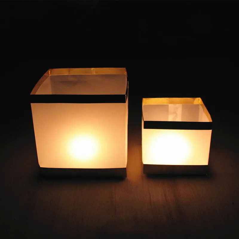 10pcs/lot 15CM Chinese Square Wishing Lanterns Floating Water Lanterns Lamp Light With Candle Gold Color Dropshipping