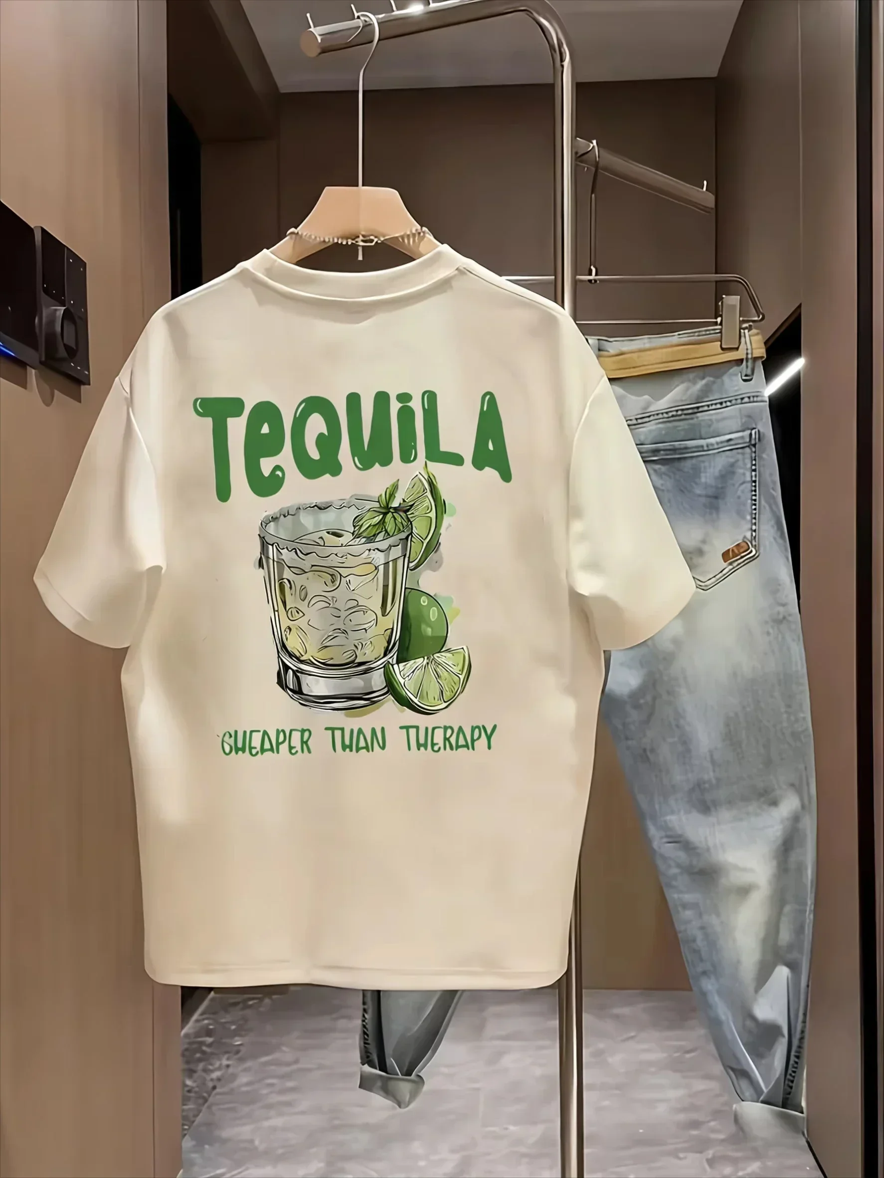 2026 Summer Cotton Men's T Shirt Skin Friendly Breathable Fabric Agave Pattern Print Versatile Item Suitable Daily Commuting