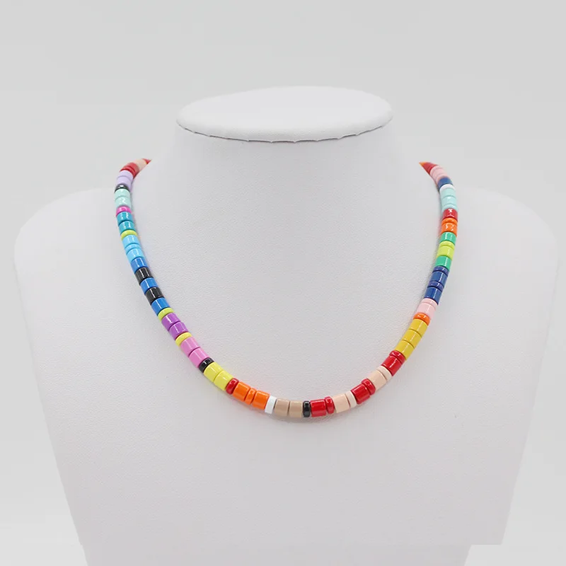 European and American Fashion Fashion Elegant Enamel Rainbow Necklace Boho DIY Artificial Woven Women's Necklace Jewelry