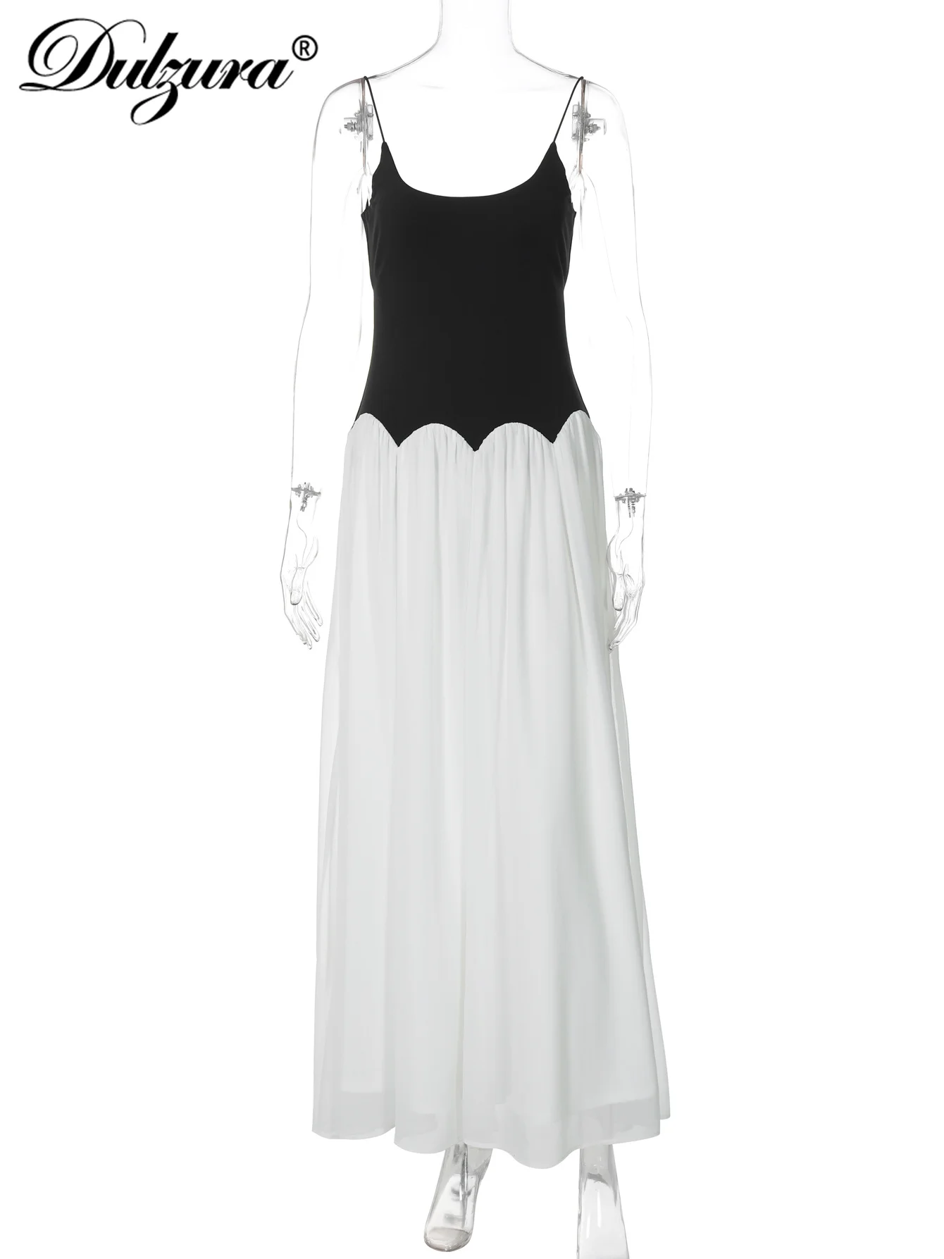 Dulzura Summer Fashion Sexy Backless Lace Up Slim Bretella Abito lungo Casual Elegante Chiffon Patchwork Party Club Abiti da ballo