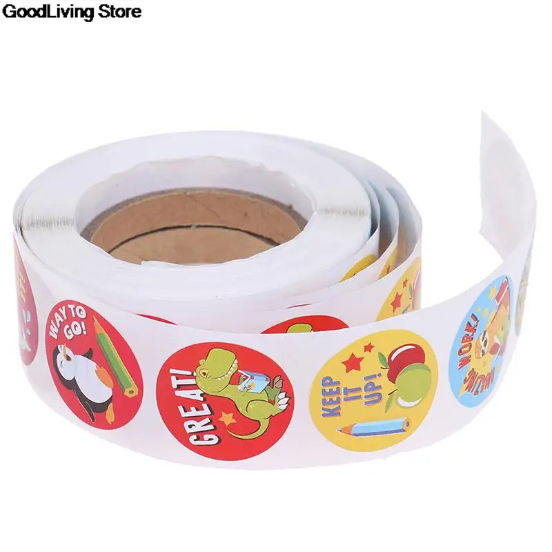 Autocollants de récompense en rouleau, 500 pièces, autocollants de motivation pour enfants avec des animaux mignons pour sacs de cartes de vœux
