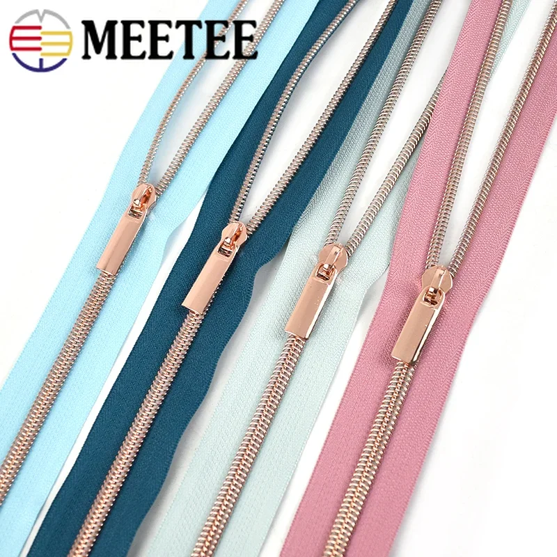 4M 5# Rose Gold Teeth Nylon Zipper Tape Plastic Coil Zip for Clothes Bag Sewing Zippers Slider Repair Kit Zips Pull Accessories