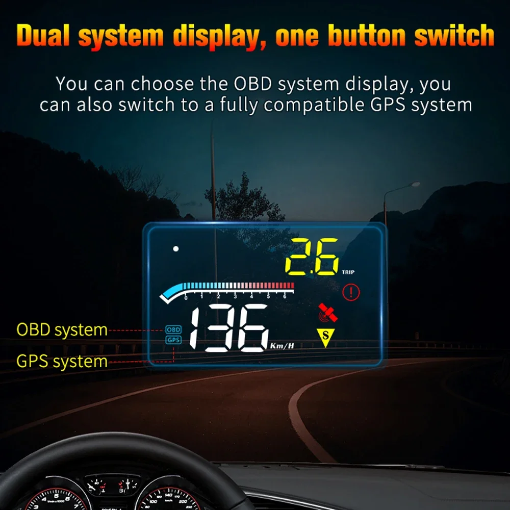 OBD+GPS Dual System HUD Head Up Display Windshield Projector Drving Direction RPM Speed Security Alarm Water Temp for All Cars