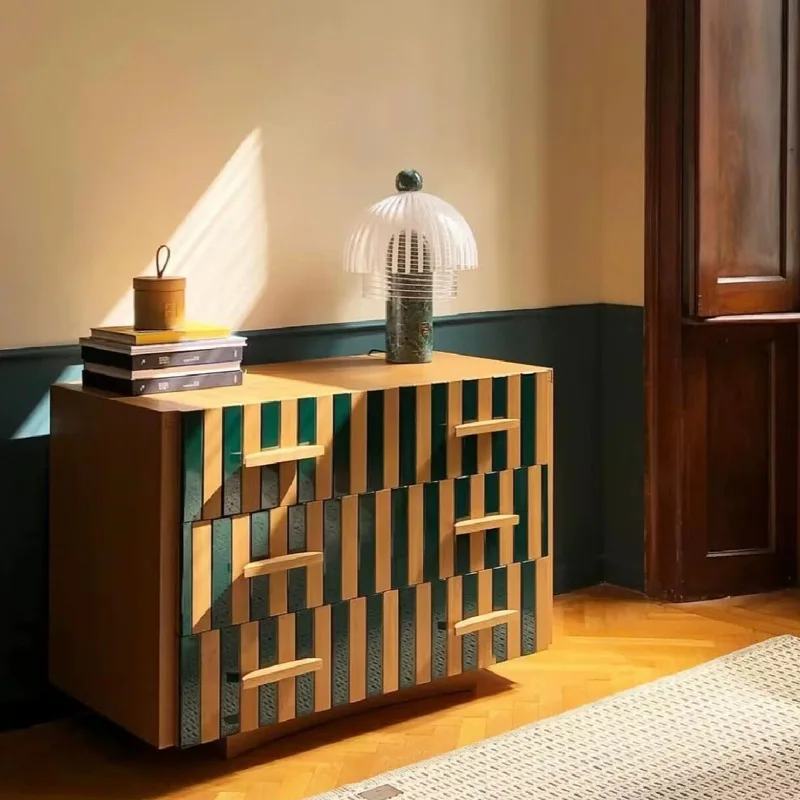 

Italian light luxury high-end dining side cabinet antique color matching solid wood locker designer living room minimalist